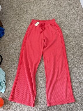 aerie Hot Pink Ribbed Wide-Leg Lounge Pants